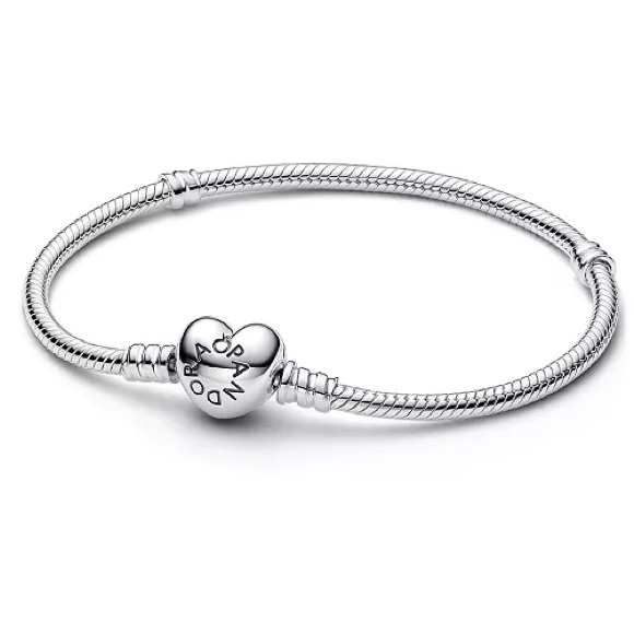 Pandora Sterling Silver Moments Heart Clasp Snake Chain Bracelet AUTH. - Picture 2 of 4